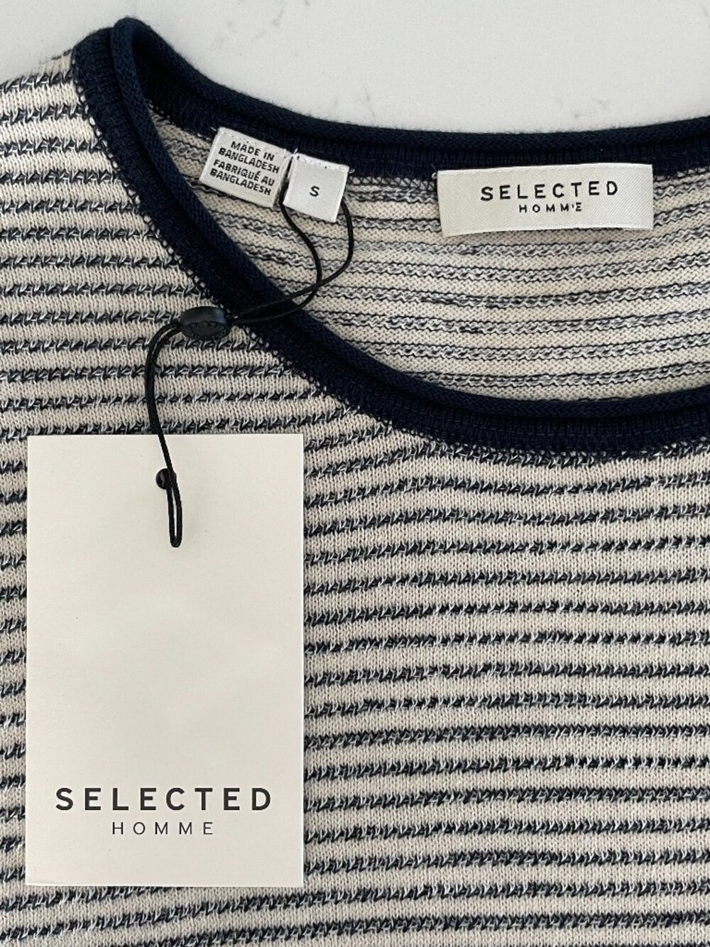 Selected Homme SLHDEAN Mix Crew Nk LS Striped Lightweight Sweater Navy Bone Wt S - Picture 7 of 12